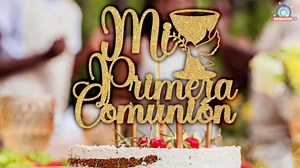 Mi Primera Comunion Cake Topper, Spanish First Holy Communion Cake Decor, Baby Baptism/Baby Shower Party Decorations Supplies, Gold Glitter