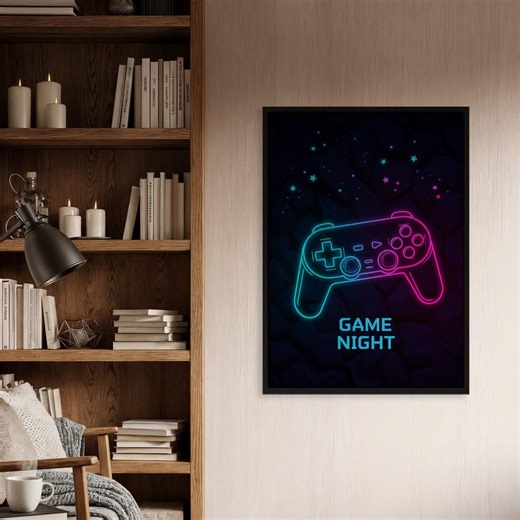 Neon Poster, Game Controller Poster, Wall Art Poster, Glossy Gamer Room Decor, Game Night Setup, Arcade or Boys Room Decor - Etsy