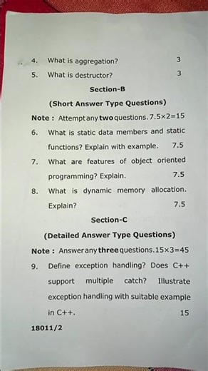 BCA 3 Sem Object Oriented Programming Using C++ 2025 #study #oops
