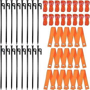 Suzile 48 Pcs Tree Stake Kit, Heavy Duty Tree Staking and Supports for Leaning Trees Include 11. 8'' Steel Stakes 15. 8'' Support Straps 13. 12 ft Rope for Anchoring Hurricane Protection (Orange)