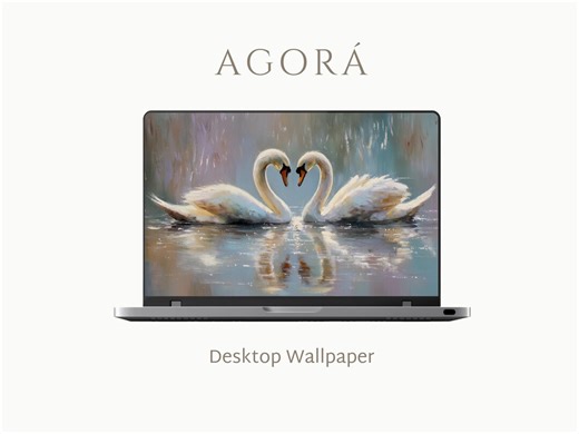 Valentine's Day DESKTOP WALLPAPER, Heart-shaped Swans Laptop Wallpaper, Spring MacBook Background, Romantic Impressionist Painting | DT062 - Etsy