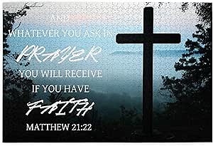 Christian Puzzles for Adults Bible Jigsaw Puzzles 1000 Pieces for Adults Religious Puzzles with Letters on Back Christian Gifts for Women Faith Christian Décor Matthew 21:22