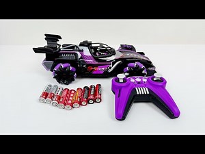 Unpacking F1 formula racing car, remote-controlled yellow duck car, and electric blow-ball dolphin