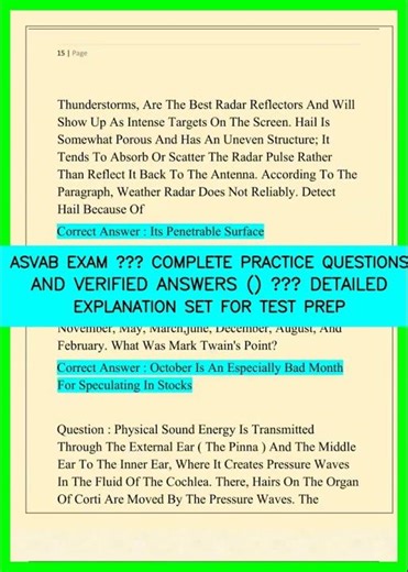 ASVAB EXAM – COMPLETE PRACTICE QUESTIONS AND VERIFIED ANSWERS – DETAILED EXPLANATION SET FOR TEST P