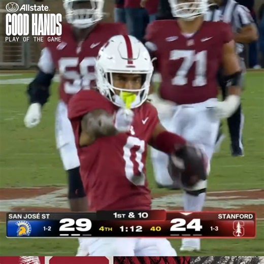 Trust the hands that deliver 🤲 Caden High’s 34-yard 4th-down conversion to help set up the game-winner is the Allstate Good Hands Play of the Game. | Stanford Football