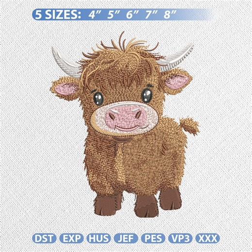 Baby Highland Cow Embroidery Design, Fluffy Longhaired Cow Machine Stitch File, Heifer Nursery Decor - Etsy