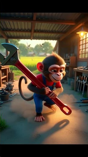 Monkey’s Mega Wrench 😂🔧 | Funny Monkey Mechanic Short