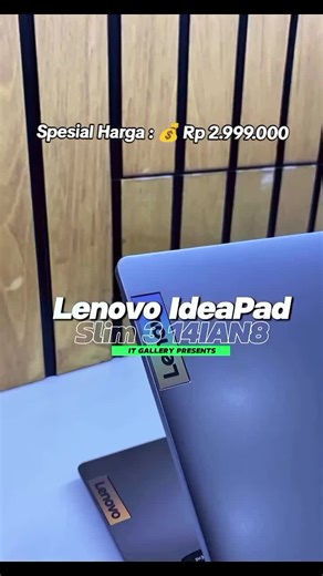 Lenovo IdeaPad Slim 3 14IAN8 Spesifikasi Processor : Intel N100 (4C / 4T, Max Turbo up to 3.4GHz, 6MB) Graphics : Integrated Intel UHD Graphics Chipset : Intel SoC Platform Memory : 8GB Soldered LPDDR5-4800 Storage : 512GB SSD M.2 2242 PCIe 4.0×4 NVMe Display : 14″ FHD (1920×1080) TN 250nits Anti-glare Operating System : Windows 11 Home Single Language, English Bundled Software : Office Home & Student 2024 Card Reader : SD Card Reader Audio Chip : High Definition (HD) Audio Speakers : User-facin