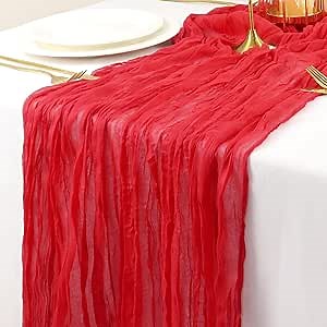 Red Cheesecloth Table Runner 10ft Gauze Table Runners Boho Table Runner Sheer Wedding Table Overlay Rustic Cheese Cloth Cover for Ceremony Banquet Holiday Party Decorations