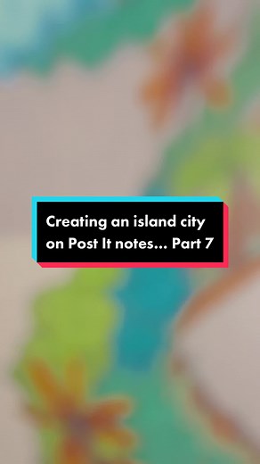 Creating an Island City on Post It Notes - Art Drawing
