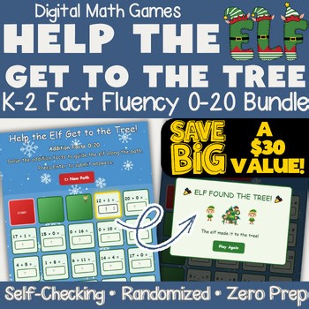 Help the Elf... Digital Math Fact Fluency K-2 Bundle Addition Subtraction 0-20