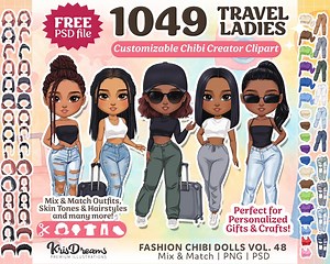 Chibi Best Friends Clipart Girls Trip Travel Customizable Characters With Outfits Hairstyles for Sublimation Stickers and Crafts - Etsy