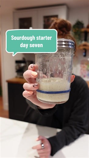 Day seven of starting a sourdough starter 🍞✨ One week in and things are really starting to show life! You might be seeing lots of bubbles, a slight rise, and that tangy, yeasty aroma - this is exactly what we want. We’re still feeding with our simple 1:1:1 ratio: • 20g starter • 20g strong white bread flour • 20g water Discard the rest (bin, not sink!), mix your flour and water into the starter, and loosely cover it. Pop it back in a warm spot. A few reminders: • Every starter develops at its o
