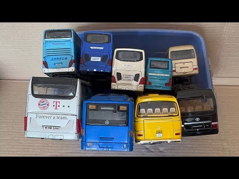 Lets pick box with realistic diecast model bus collection,mercedese,toyota,Review koleski bus mobil