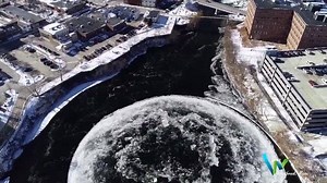 WHAT IN THE WORLD!? A very unusual and impressive sight formed in the Presumpscot River in Westbrook, Maine. The massive ice disc is roughly 100 yards across and is spinning in a counter-clockwise direction. | FOX8