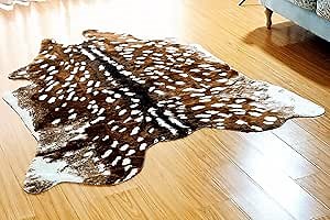 Faux Cowhide Rug Animal Skin Area Rug Deer Rug Cow Hides and Skins Mat Sika Deer Carpet for Home Livingroom 6.1x5ft