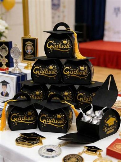 12pcs/Set Graduation Cap Gift Box, 2026 Graduation Decor, Tassel Candy Box, 2026 Graduation Party Favors, Adult Graduation Party Supplies, DIY 2026 Graduation Party (Black, Gold) | SHEIN