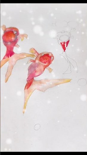 水彩で描く三匹の金魚｜癒しの手描きイラスト 🎨3 Goldfish in Watercolor | Relaxing Hand Drawn Painting 🎨 #oc #drawing