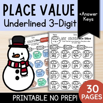 Winter Math: Place Value of Underlined Digit (3-Digit) to 100 | 1st & 2nd Grade