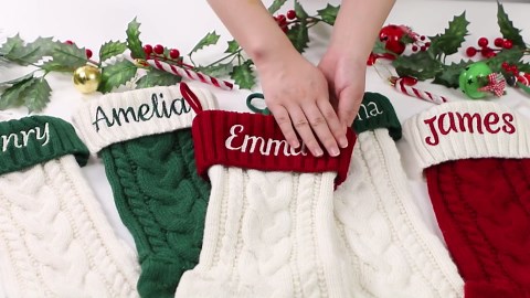 Personalized Christmas Stocking - 18 Inch Large Custom Christmas Stockings with Names - Festive Needlepoint Knitted Xmas Stocking for Holiday Christmas Party Family Decor(7 Piece)