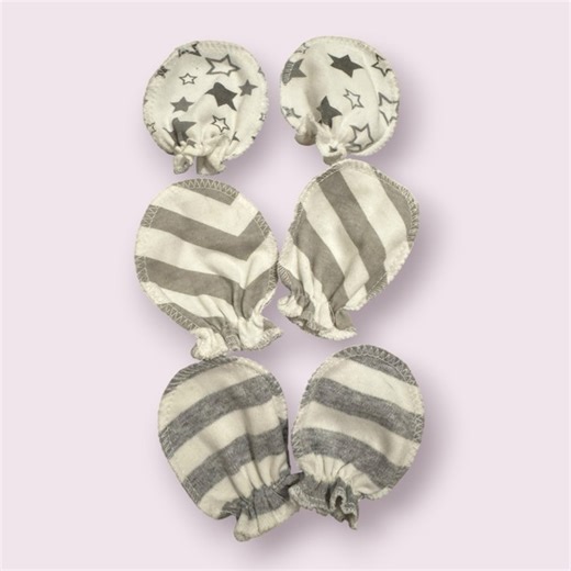 Baby Scratch Mittens 3 Pack Newborn Neutral Gray Prints Infant Set