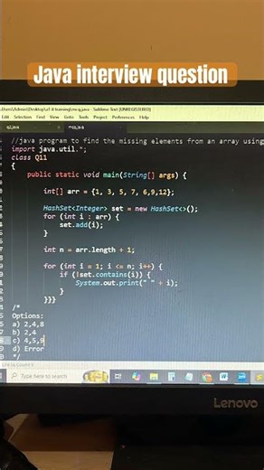 Java program find missing elements from an array using HashSet #coding #java #collection #very