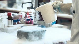 experiments with liquid nitrogen in the chemical laboratory. work and research with extreme temperatures