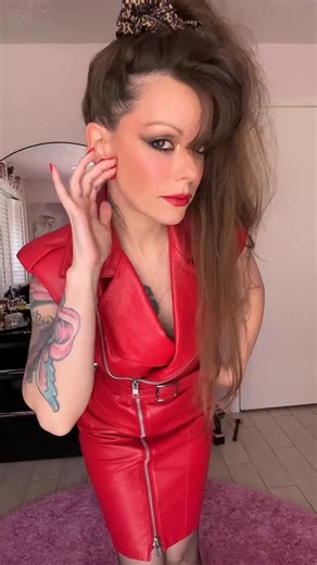 Delphine on Instagram: "Can’t go wrong with a vintage 1989 Leather Dress by North Beach Leather, some wild hair, and lots of red 💄#80s #80saesthetic #80sfashion"