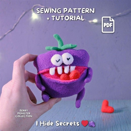 Blackberry Monster Plush Sewing Pattern PDF | Berry Character With Secret Mouth Pocket | Beginner Friendly Toy - Etsy
