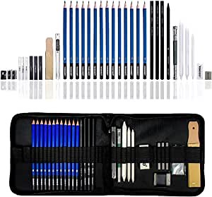 YOSOGO 33-Piece Drawing and Sketching Pencils Set, Artist Kit Includes Graphite Pencils, Charcoal Sticks, Sharpener & Eraser