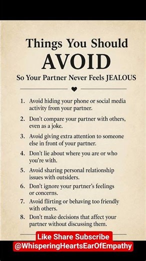 Things Should Avoid So Your Partner Never Feels Jealous.Stop Doing If You Want a Secure Relationship