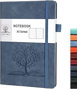 Daofary Dotted Journal Notebook with Pen Holder— A5 Dot Grid Notebook with 160 Pages 100gsm Thick Paper, Hardcover Dotted Journal with Pocket 8.4 x 5.7 in (1 Pack-Dotted, Navy Blue)