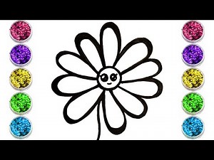 Dessiner et colorier une fleur avec de la gouache à paillettes# painting with glitter
