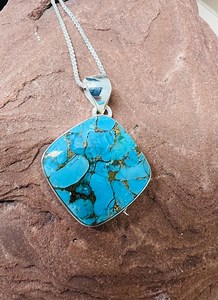Genuine Copper Turquoise /sterling Silver Large Square Copper Turquoise Pendant /southwestern Copper Turquoise Pendant Necklaces - Etsy