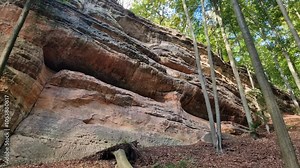 rocky gorge with overhangs and caves. a quiet meditative space to walk. mammoth hunters slept here in the past