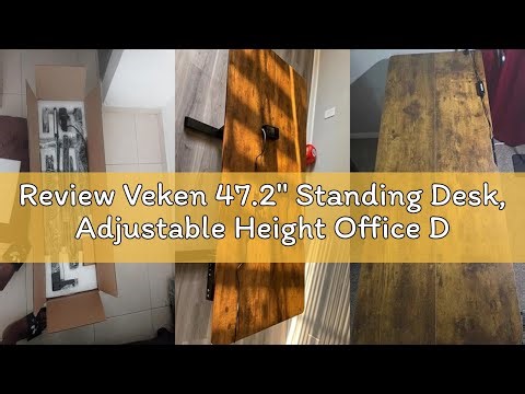 Review Veken 47.2" Standing Desk, Adjustable Height Office Desk with Wood Desktop, Computer Table fo
