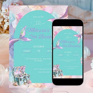Editable Mermaid Birthday Invitation Template Printable Party Invite (5x7 Inch Digital Download) - Etsy