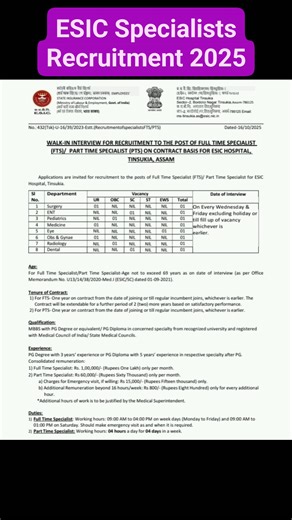 57K views · 384 reactions | ESIC Specialists Recruitment 2025 #specialist | Government Jobs | Facebook