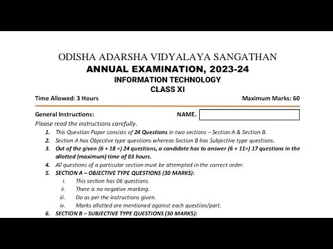 Download Question/Previous Year Annual Exam 2023-24/OAV CBSE Class-11 (Sc)/Sub- IT: Computer