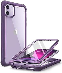 i-Blason Ares Case for iPhone 11 6.1 inch (2019 Release), Dual Layer Rugged Clear Bumper Case with Built-in Screen Protector (Purple)
