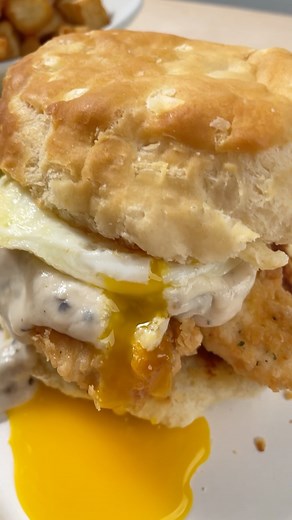 The egg is broken, but the recipe is flawless. Our Broken Egg Biscuit Sandwich is a must-order 🤤 | Another Broken Egg Cafe