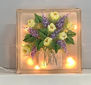 Floral Glass Block Night Light: Lilacs and Tulips, Plug-in or Battery - Etsy
