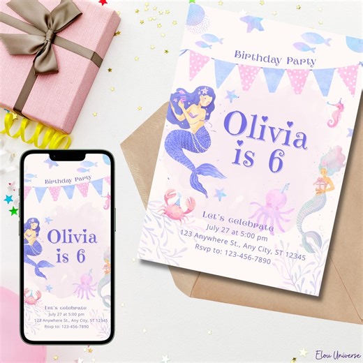 Mermaid Birthday Invitation Template | Editable Canva Invite | Under the Sea Party | Printable or Digital Invitation - Etsy