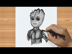 Drawing - How To Draw "GROOT" With Pencil { Step-BY-Step }