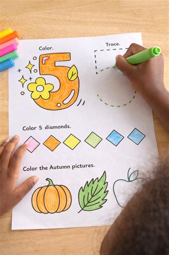 Number 5 Tracing & Counting Worksheet | Preschool Number Recognition Printable - Etsy