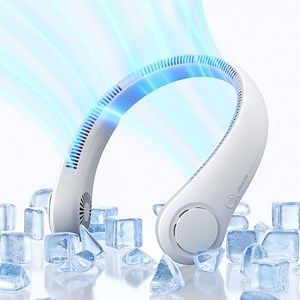 JISULIFE Portable Neck Fan, 5-Speed Wearable Fan with 4000mAh rechargeable battery, 360°Airflow Cooling Fan, Bladeless Hand-Free Design Essential for Indoor/Outdoor, Gift for Women, Men - White