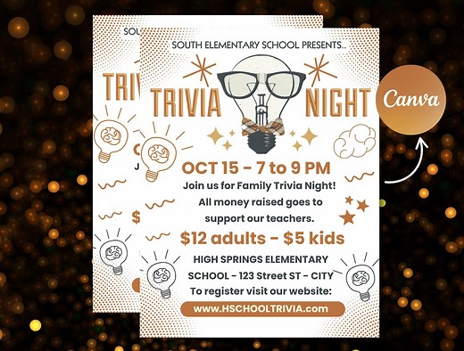Trivia Night Flyer Template | Editable Game Night | Fundraiser | Instant Download | Digital Poster - Etsy