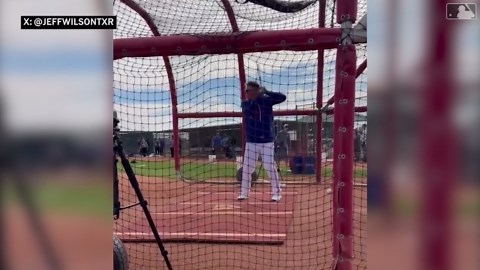 Joc Pederson takes BP at Spring Training