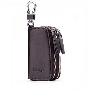 Contact's Genuine Leather Car Key Keychain Holder Metal Hook and Keyring Zipper