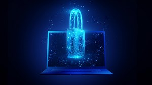 padlock concept security with laptop background.